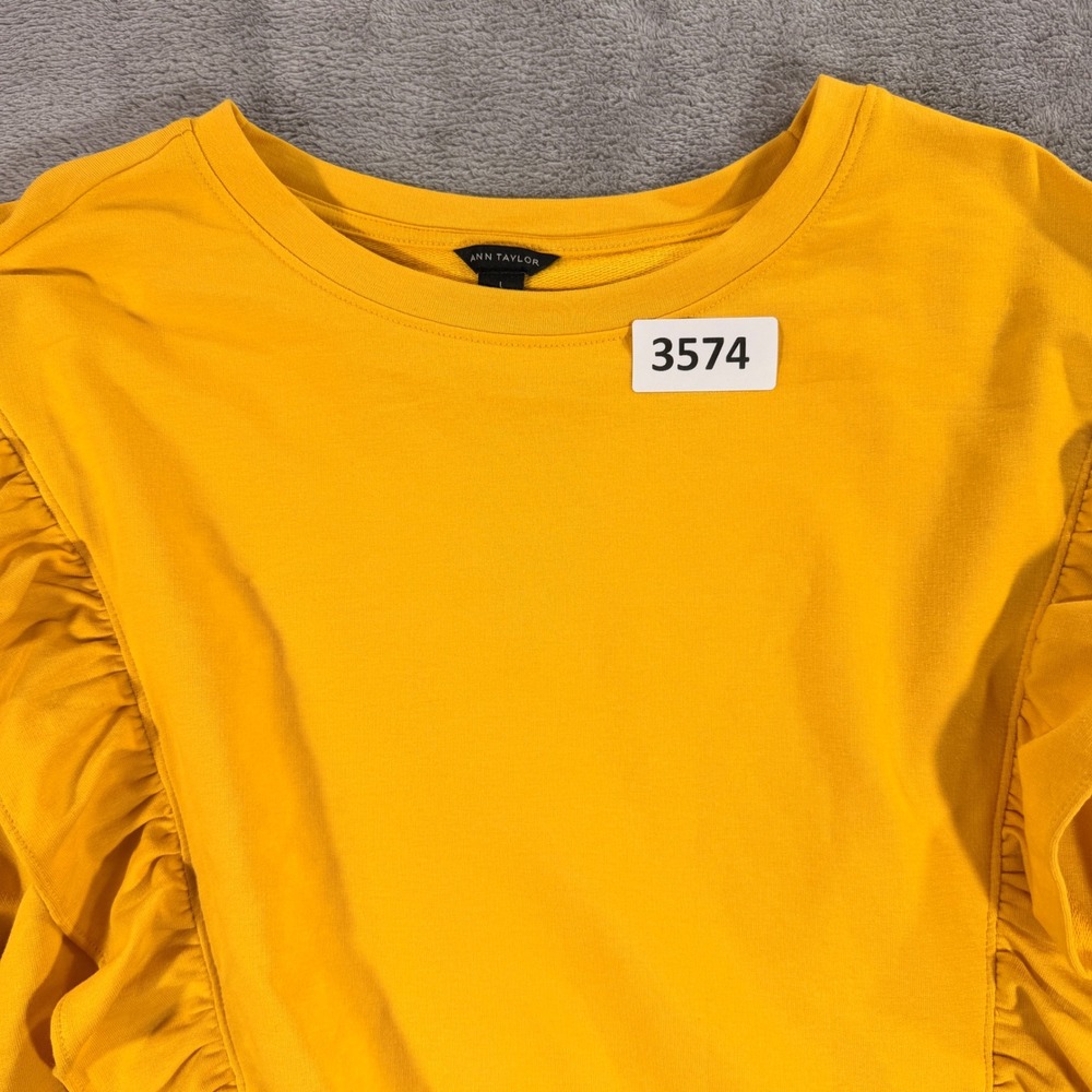 Ann Taylor Sweatshirt Womens L Yellow‎ Ruffle Trim French Terry 547431